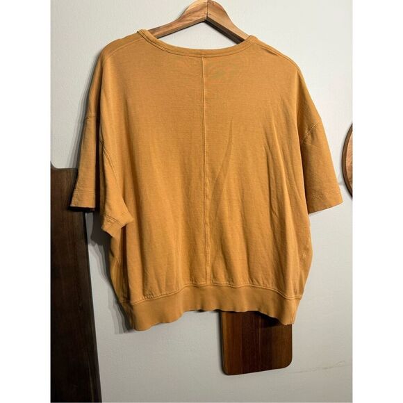 Athleta Gold Drop Shoulder Short Sleeve Cotton Pullover Top Size Medium - Picture 2 of 6